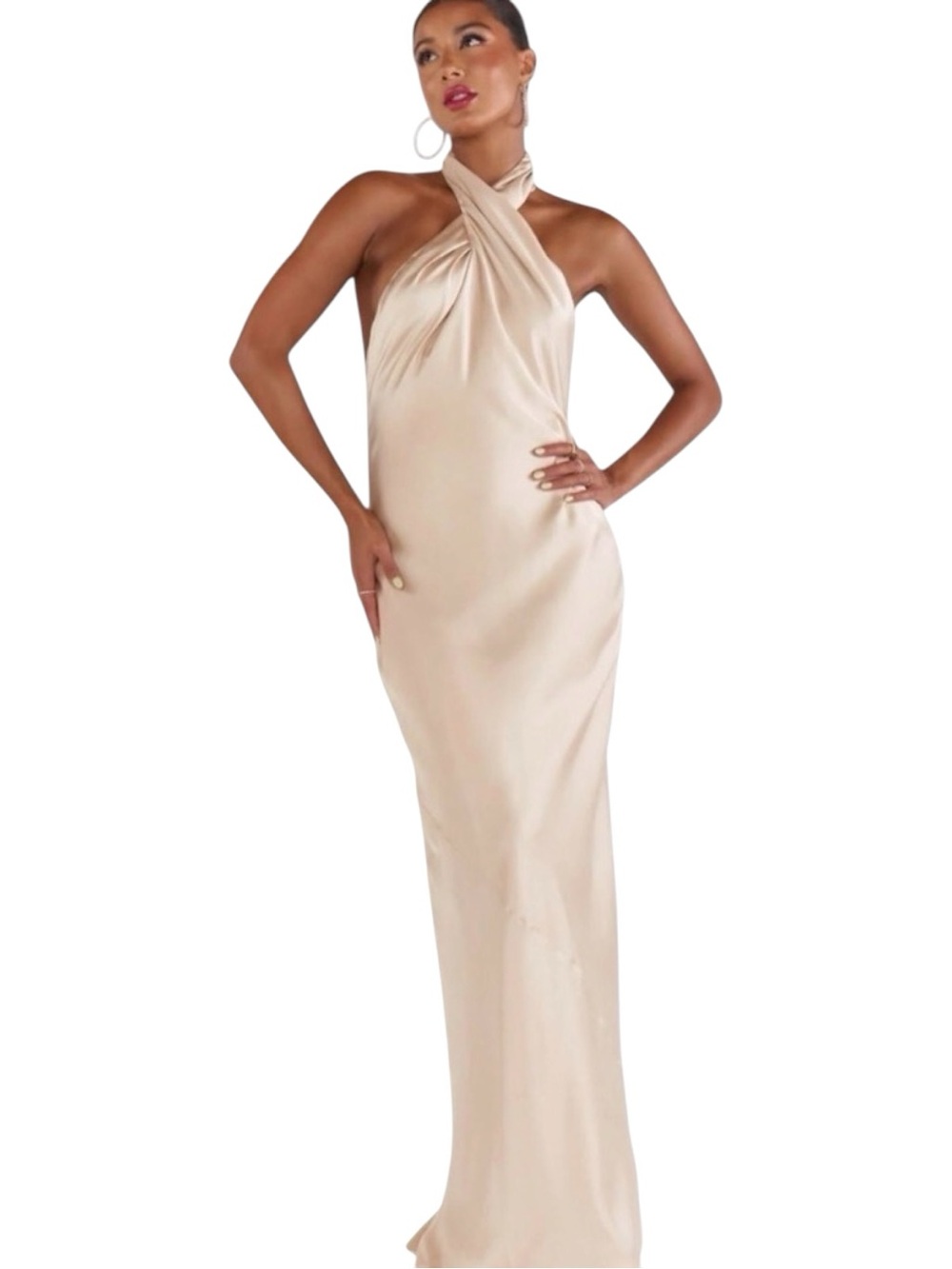 Show Me Your Mumu Jasmine Halter Maxi Dress Womens Large Champagne Luxe Satin